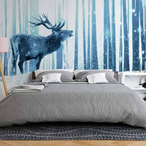 Foto tapeta - Deer in the Snow (Blue) 100x70