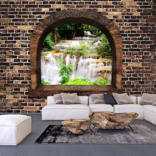 Samoljepljiva foto tapeta - Stony Window: Waterfalls 147x105 Cijena