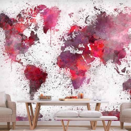 Samoljepljiva foto tapeta - World Map: Red Watercolors 147x105 Cijena