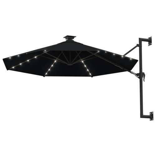 Zidni vrtni suncobran s LED svjetlima 300 cm crni - Crna 1 Cijena