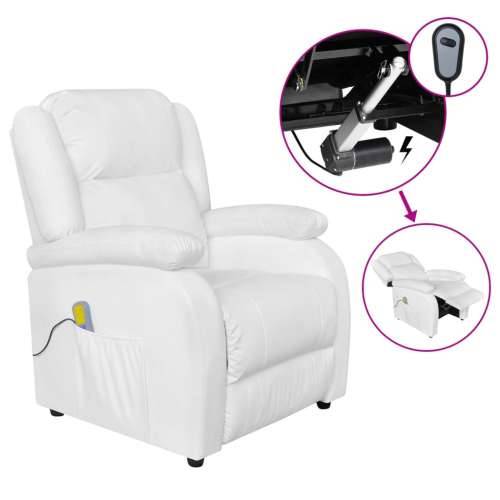 Električna masažna fotelja od umjetne kože bijela Cijena