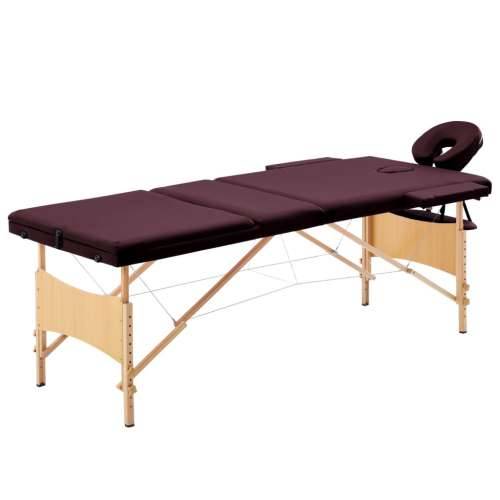 Sklopivi stol za masažu s 3 zone drveni ljubičasta boja vina