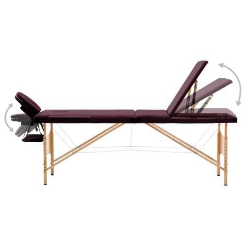 Sklopivi stol za masažu s 3 zone drveni ljubičasta boja vina Cijena