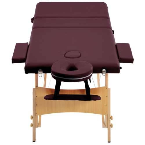 Sklopivi stol za masažu s 3 zone drveni ljubičasta boja vina Cijena