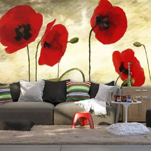 Foto tapeta - Golden Field of Poppies 200x154 Cijena