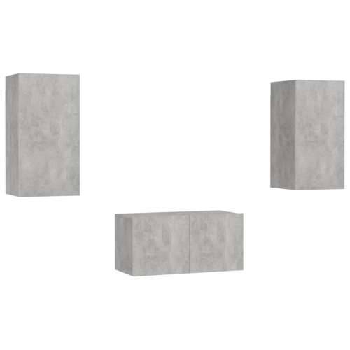 3-dijelni set TV ormarića siva boja betona konstruirano drvo - Beton siva 3 60 cm Cijena