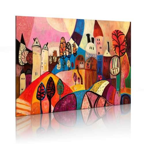 Ručno slikana slika - Colourful village 90x60 Cijena