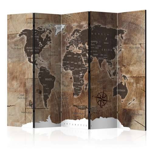 Paravan u 5 dijelova - Room divider – Map on the wood 225x172 Cijena