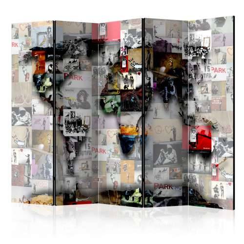 Paravan u 5 dijelova - Room divider – World map – Banksy 225x172 Cijena