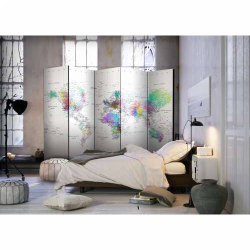 Paravan u 5 dijelova - Room divider – White-colorful world map 225x172 Cijena