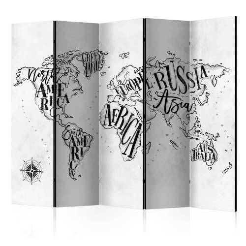 Paravan u 5 dijelova - Retro Continents (Grey) II [Room Dividers] 225x172 Cijena