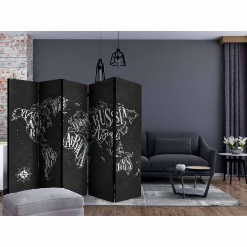 Paravan u 5 dijelova - Retro Continents (Black) II [Room Dividers] 225x172 Cijena