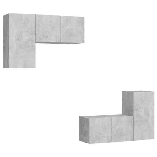 4-dijelni set TV ormarića siva boja betona konstruirano drvo - Beton siva 4 60 cm Cijena