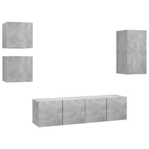 5-dijelni set TV ormarića siva boja betona konstruirano drvo - Beton siva 5 60 cm Cijena