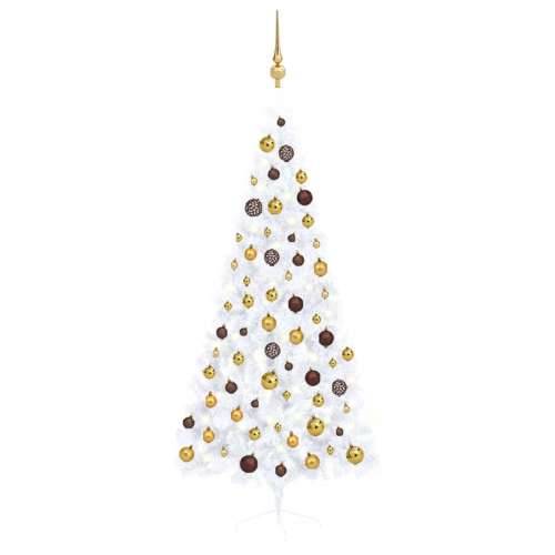 Umjetna polovica božićnog drvca LED s kuglicama bijela 180 cm Cijena