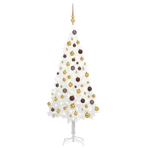 Umjetno osvijetljeno božićno drvce s kuglicama bijelo 120 cm