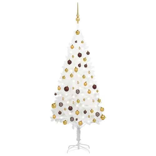 Umjetno osvijetljeno božićno drvce s kuglicama bijelo 150 cm