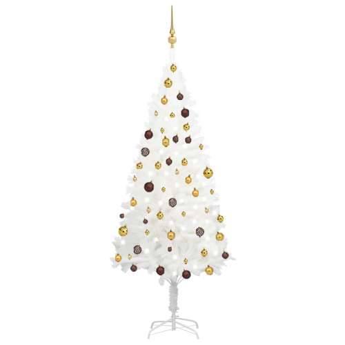 Umjetno osvijetljeno božićno drvce s kuglicama bijelo 180 cm