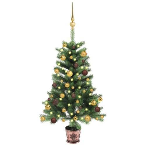 Umjetno osvijetljeno božićno drvce s kuglicama 90 cm zeleno