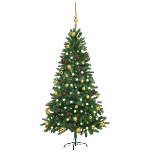 Umjetno osvijetljeno božićno drvce s kuglicama 150 cm zeleno