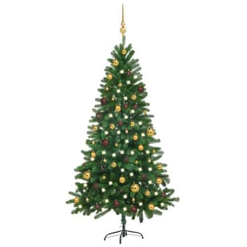 Umjetno osvijetljeno božićno drvce s kuglicama 180 cm zeleno