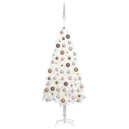 Umjetno osvijetljeno božićno drvce s kuglicama bijelo 150 cm
