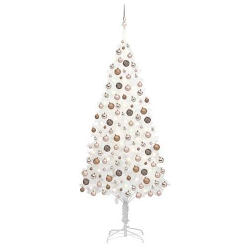 Umjetno osvijetljeno božićno drvce s kuglicama bijelo 210 cm