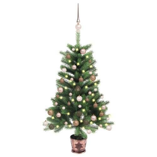 Umjetno osvijetljeno božićno drvce s kuglicama 90 cm zeleno