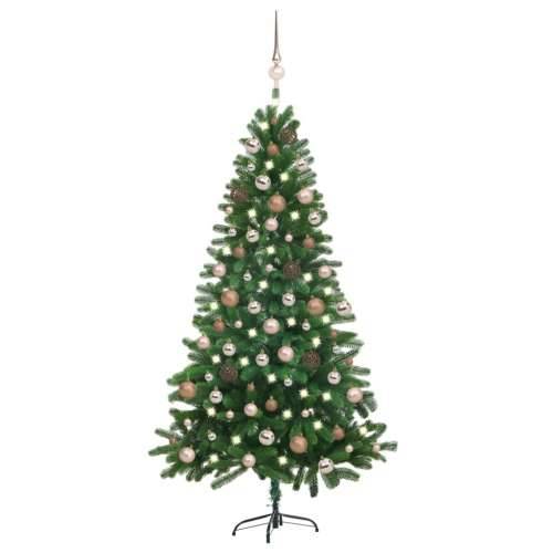 Umjetno osvijetljeno božićno drvce s kuglicama 150 cm zeleno