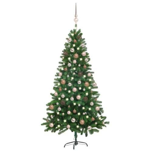 Umjetno osvijetljeno božićno drvce s kuglicama 180 cm zeleno