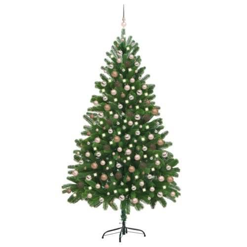 Umjetno božićno drvce s LED svjetlima i kuglicama 210 cm zeleno Cijena