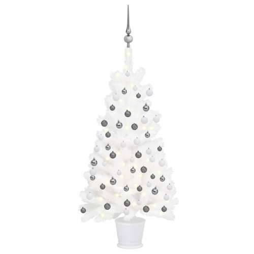 Umjetno osvijetljeno božićno drvce s kuglicama bijelo 90 cm