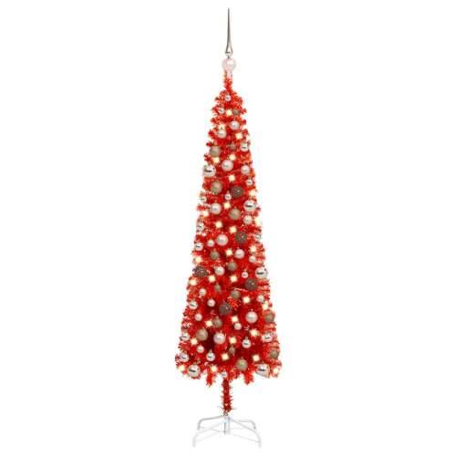 Tanko božićno drvce s LED svjetlom i setom kugli 120 cm crveno