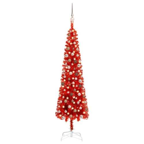 Tanko božićno drvce sa LED svjetlom i ukrasima 180 cm crveno