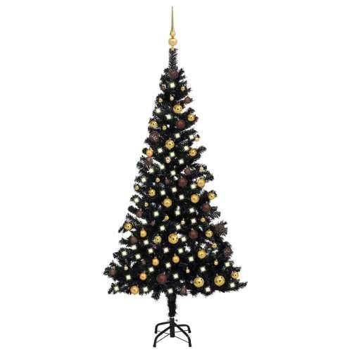 Umjetno osvijetljeno božićno drvce s kuglicama crno 180 cm PVC Cijena