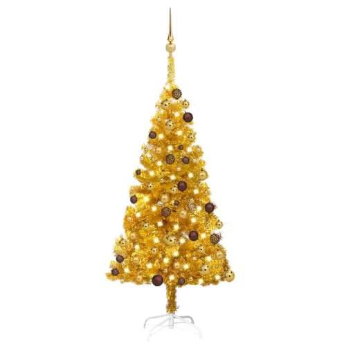Umjetno osvijetljeno božićno drvce s kuglicama zlatno 120cm PET