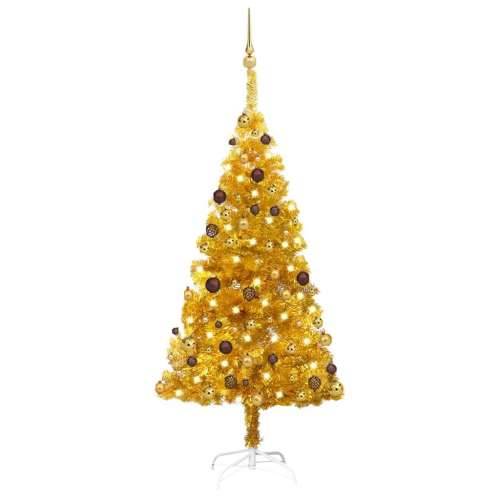 Umjetno osvijetljeno božićno drvce s kuglicama zlatno 150cm PET