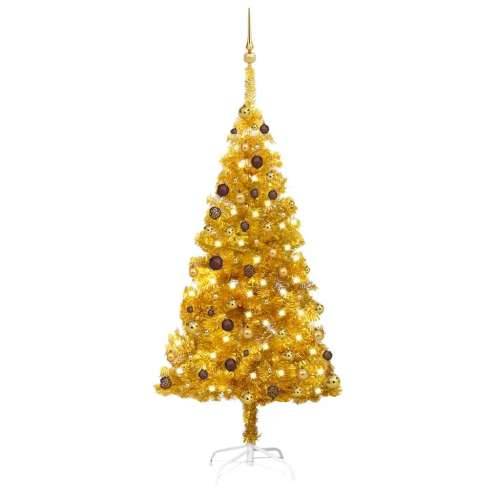 Umjetno osvijetljeno božićno drvce s kuglicama zlatno 180cm PET