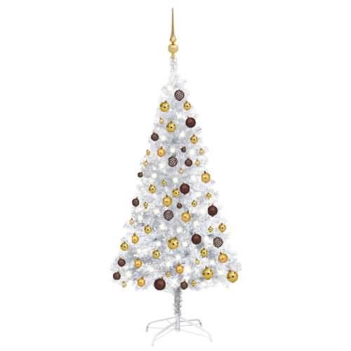 Umjetno osvijetljeno božićno drvce i kuglice srebrno 150 cm PET Cijena