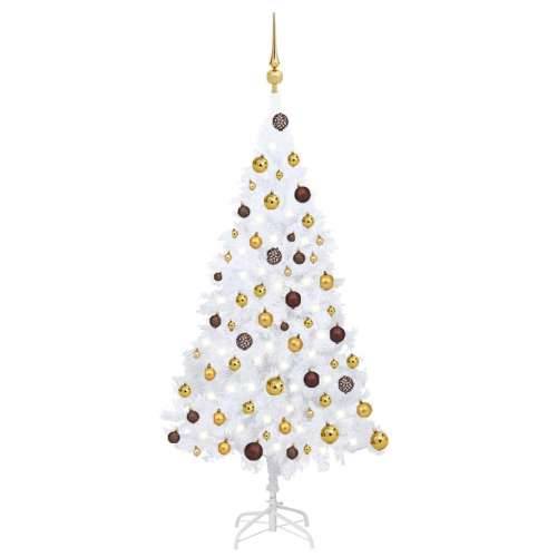 Umjetno osvijetljeno božićno drvce s kuglicama bijelo 120cm PVC