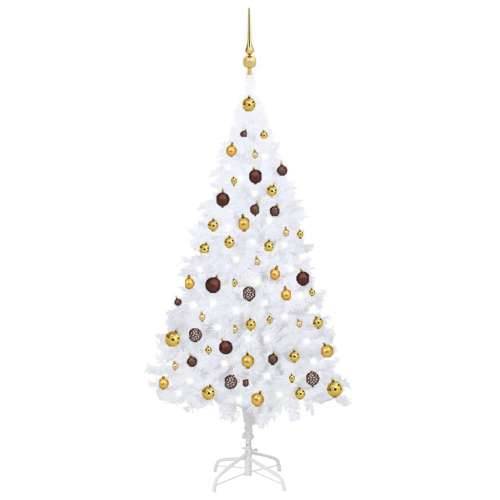Umjetno osvijetljeno božićno drvce i kuglice bijelo 150 cm PVC
