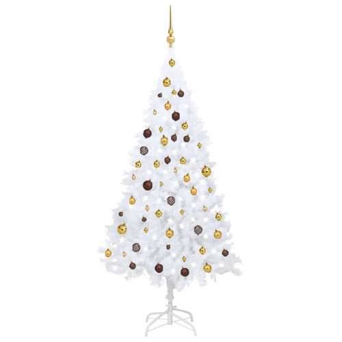 Umjetno osvijetljeno božićno drvce i kuglice bijelo 180 cm PVC