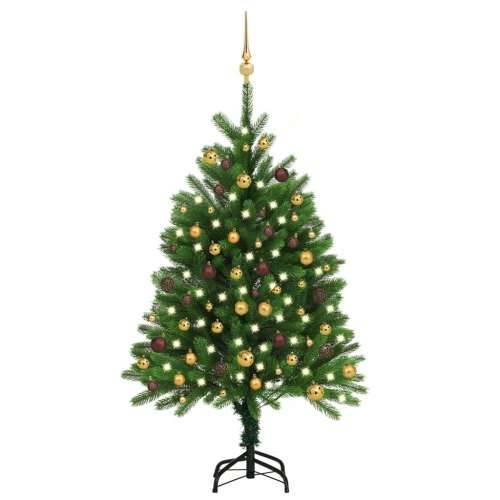 Umjetno osvijetljeno božićno drvce s kuglicama 120 cm zeleno