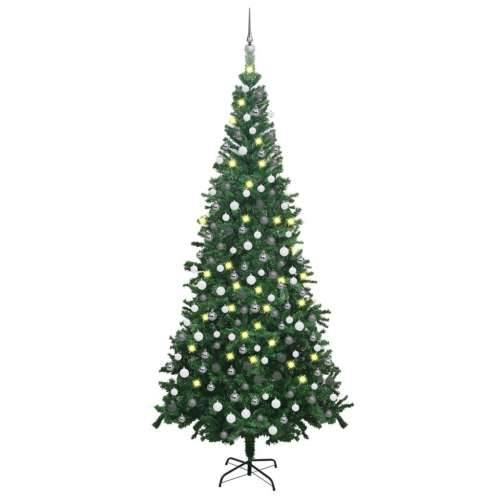 Umjetno osvijetljeno božićno drvce s kuglicama L 240 cm zeleno