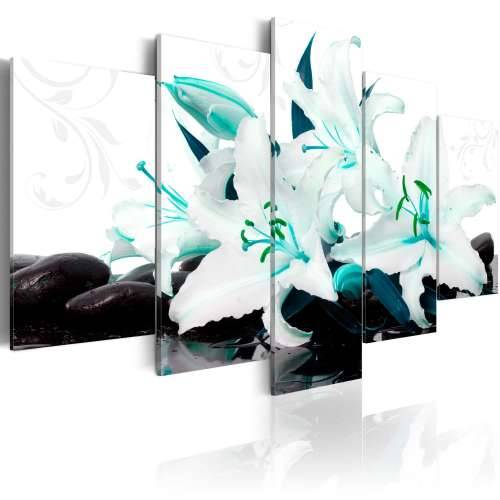 Slika - Turquoise lilies and stones 100x50