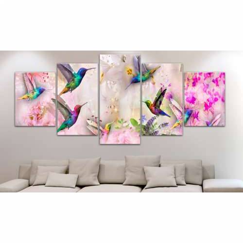 Slika - Colourful Hummingbirds (5 Parts) Wide Pink 100x50 Cijena