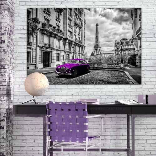 Slika - Car in Paris (1 Part) Violet Wide 120x80 Cijena
