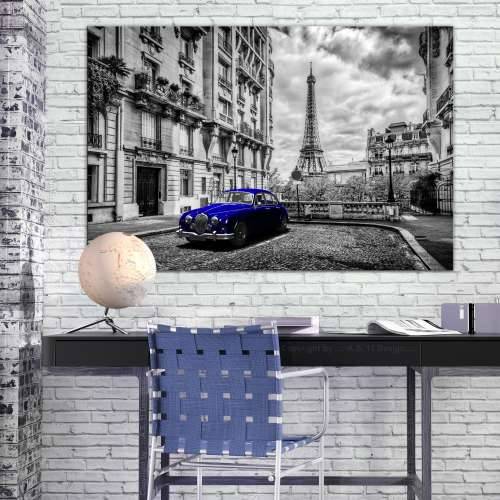 Slika - Car in Paris (1 Part) Blue Wide 120x80 Cijena