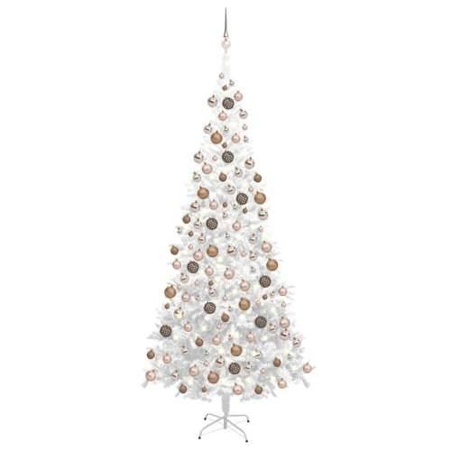 Umjetno osvijetljeno božićno drvce s kuglicama L 240 cm bijelo