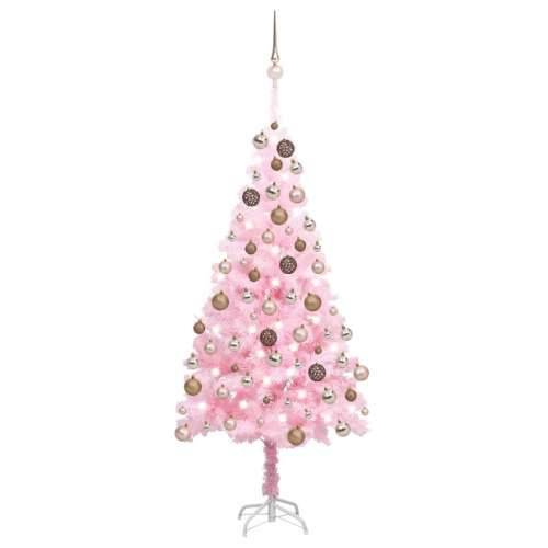 Umjetno osvijetljeno božićno drvce s kuglicama rozo 180 cm PVC